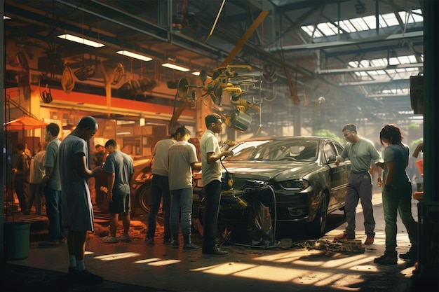 Photo damaged car after an accident in a car repair shop