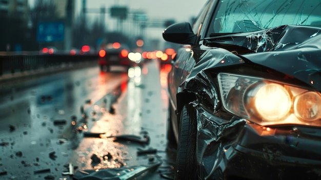 Photo damaged car parked on street