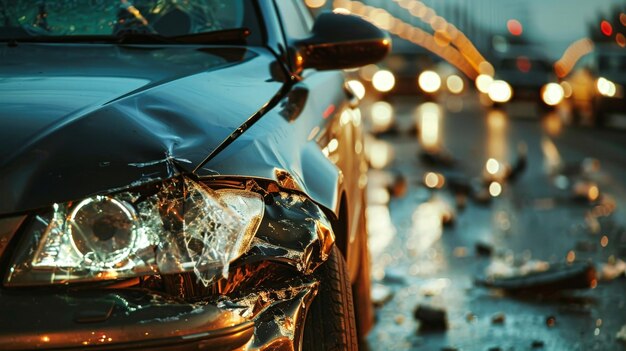 Photo damaged car parked on street