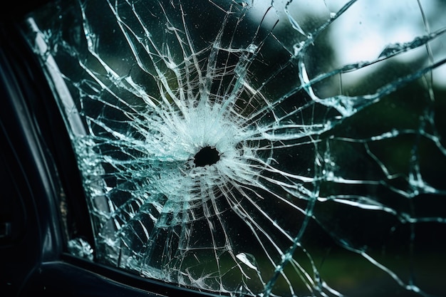 Damaged car windshield due to accident