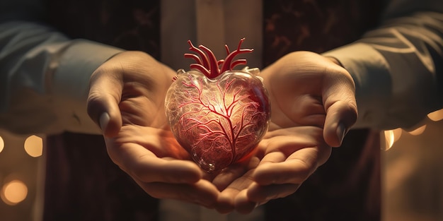 Damaged heart in a man's hand vascular conditions Generative Ai