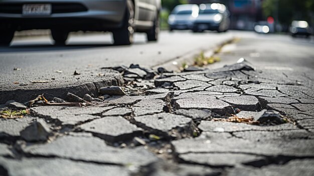 Damaged pavement on the pedestrian sidewalk highway