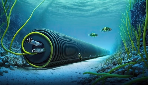 Поврежденный подводный кабель связи на морском дне, полное отключение телекоммуникаций и широкополосной связи