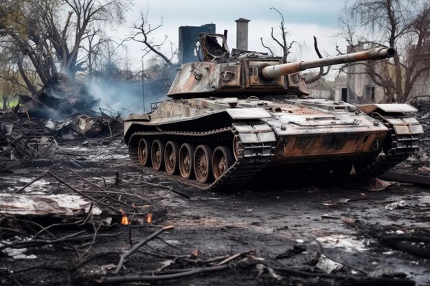 写真 損傷した戦車 ロシアのウクライナ戦争