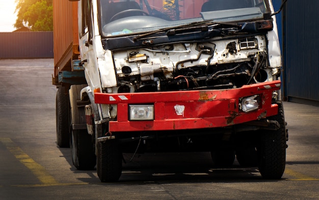 Damaged truck on the road