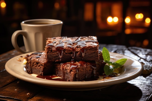 Damascus brownie in een rustieke bakkerij met handgemaakte broodmandjes generatieve IA