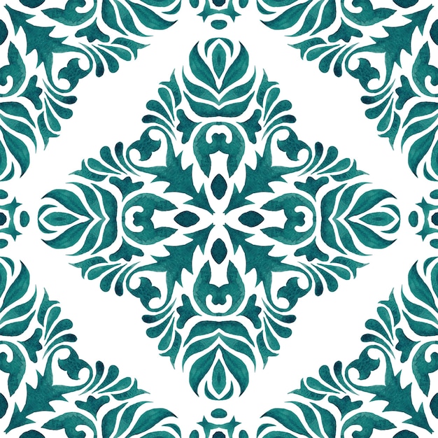 Damask seamless ornamental watercolor arabesque paint tile pattern for ceramic