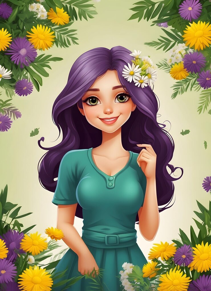 Damesdag meisje illustratie met bloeiende voorjaarsbloemen