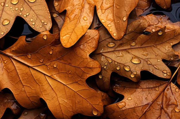 Damp autumn beauty a pile of wet oak leaves ar 32