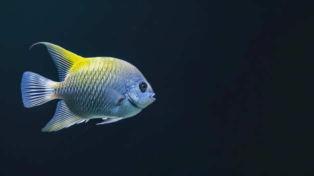 Damselfish in the solid black background