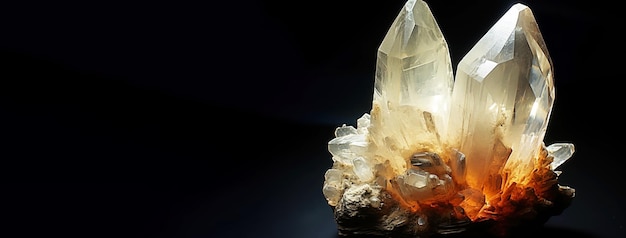 Danburite is a rare precious natural stone on a black background AI generated Header banner mockup