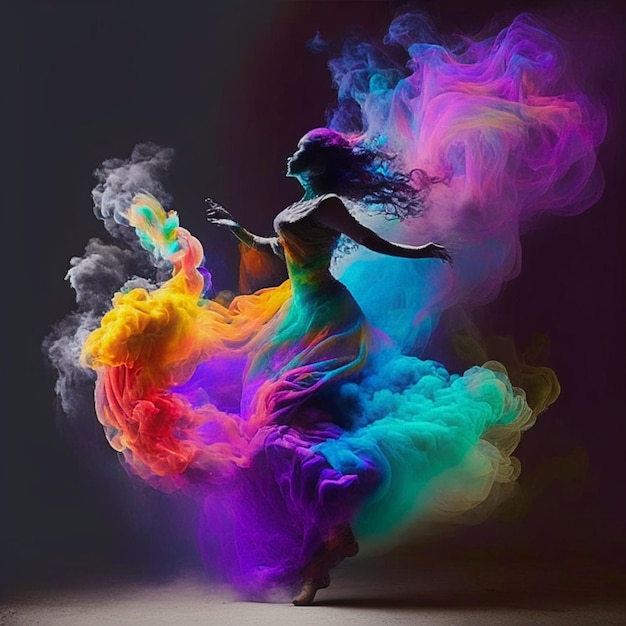 dance in colorful smoke