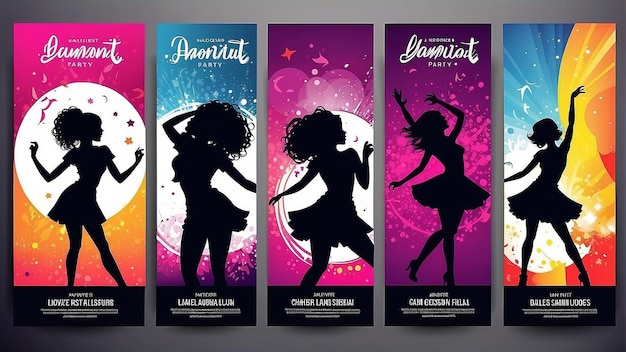 Dance Party Banner achtergrond Flyer Templates Silhouette Dancing Girls Vector Design