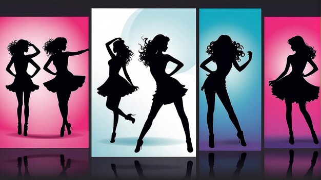 Dance Party Banner achtergrond Flyer Templates Silhouette Dancing Girls Vector Design