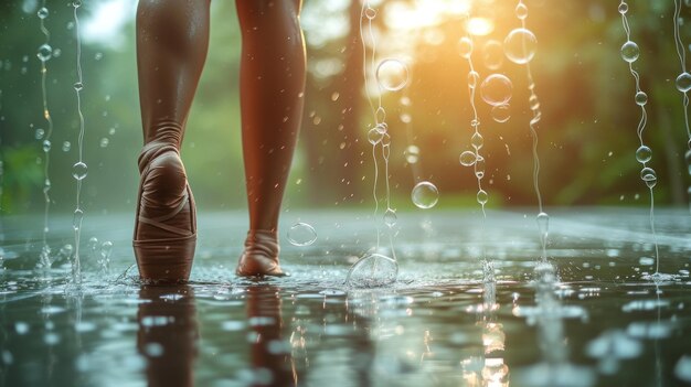 雨の中で踊る バレエダンサーの恵み 自然のシンフォニーの中で