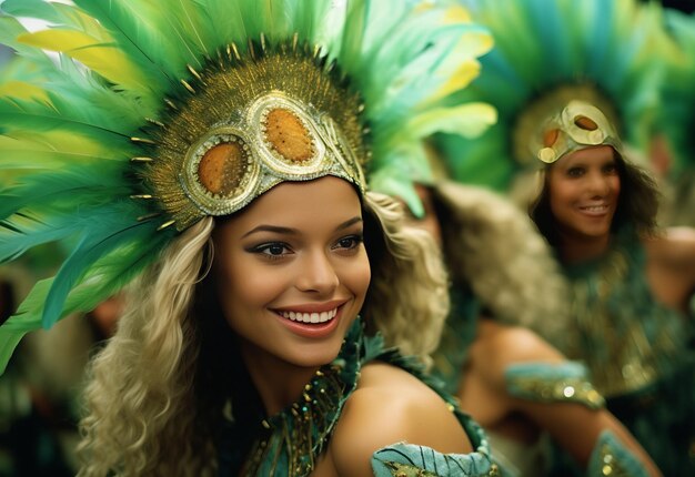 dancers female in colorful sumptuous Brazil carnival