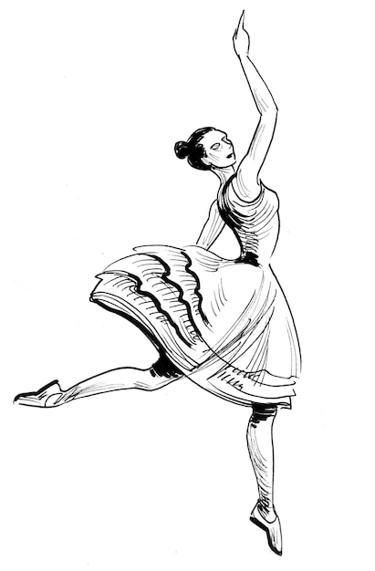 Dancing ballerina. Ink drawing