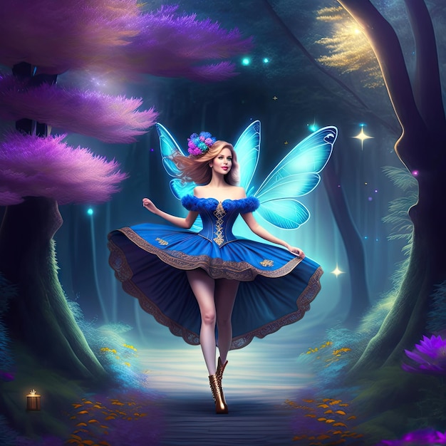 Dancing fairy in an enchanted magical forest Digital artwork