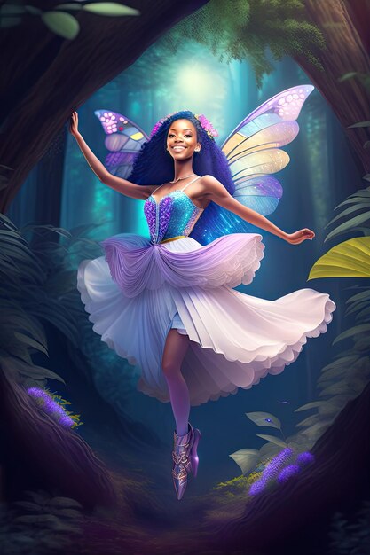 Dancing fairy in an enchanted magical forest Digital artwork