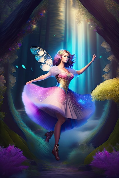 Dancing fairy in an enchanted magical forest Digital artwork