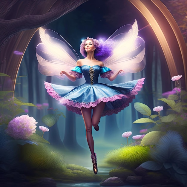 Dancing fairy in an enchanted magical forest Digital artwork