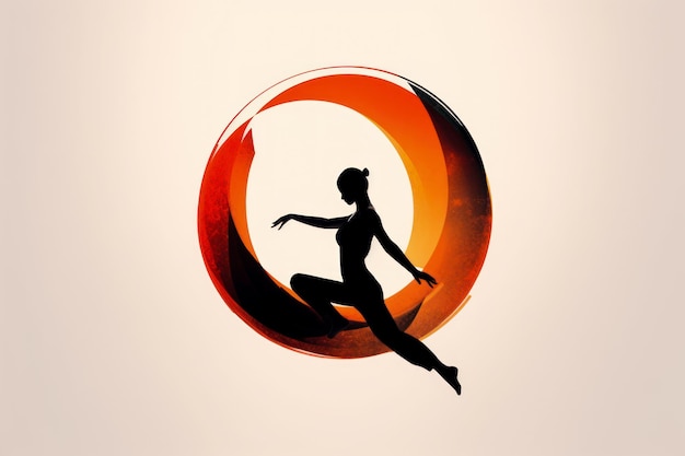 Dancing girl in minimalistic circle logo generative ai