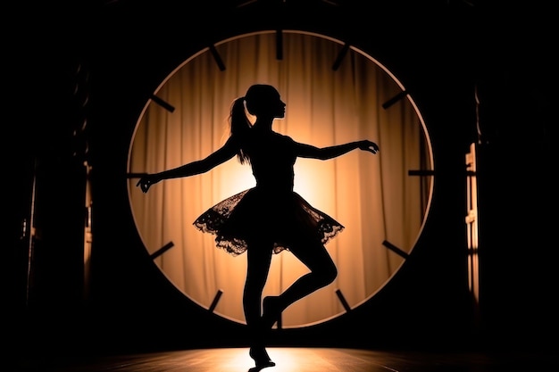 Dancing girl silhouette in a short dress low light generative ai