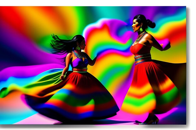 Dancing mexican women with colorful skirts abstract celebration cinco de mayo