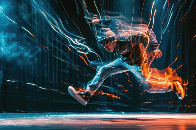 Photo dancing in neon breakdancers urban spin