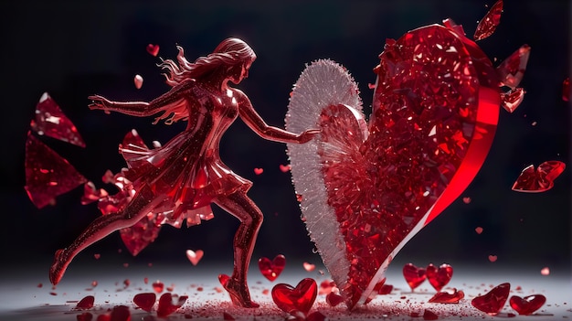 Photo dancing sculpture made of red glass saint valentine day ai generated