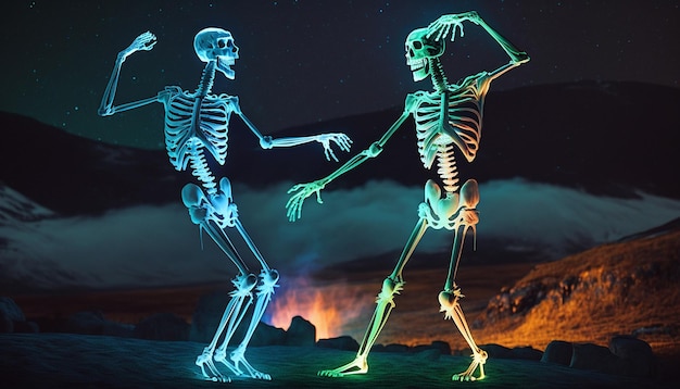 Dancing skeletons couple illustration ai generator art image