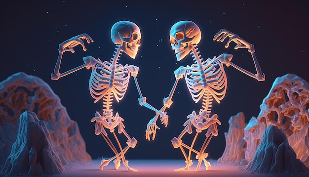 Dancing skeletons couple illustration ai generator art image