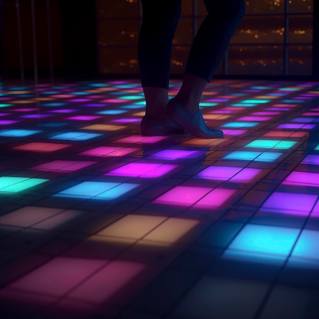 Photo dancing spectrum: mesmerizing colored led floor, transforming spaces into luminous wonderland created with generative ai technology