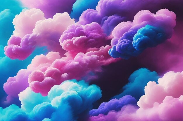 Dancing spectrum vibrant clouds of pink purple and blue in a mesmerizing colorful smoke tapestry