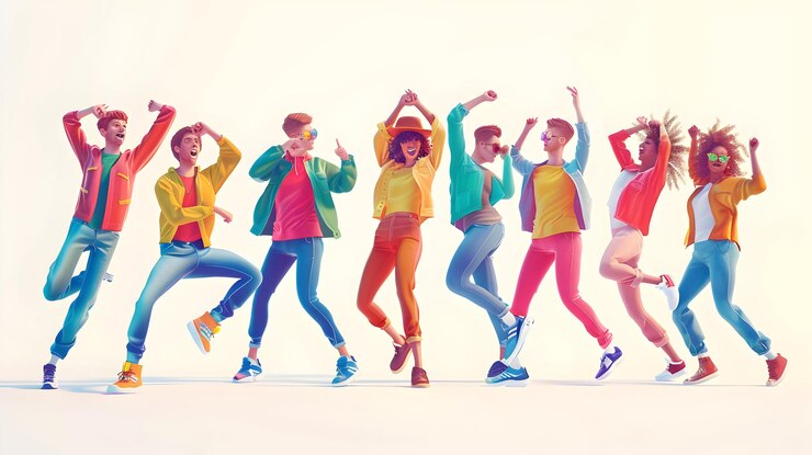 Photo dancing in the streets joyful people celebrating cultural festival in 3d flat cartoon style