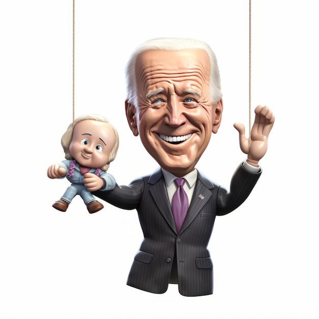 Photo dancing strings joe biden as a cartoon puppet in 8k 150dpi isolated on white background 5000px b