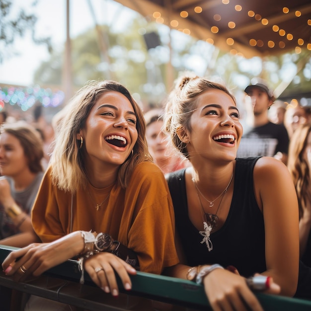 Dancing with friends summer festival people on party Generative Ai