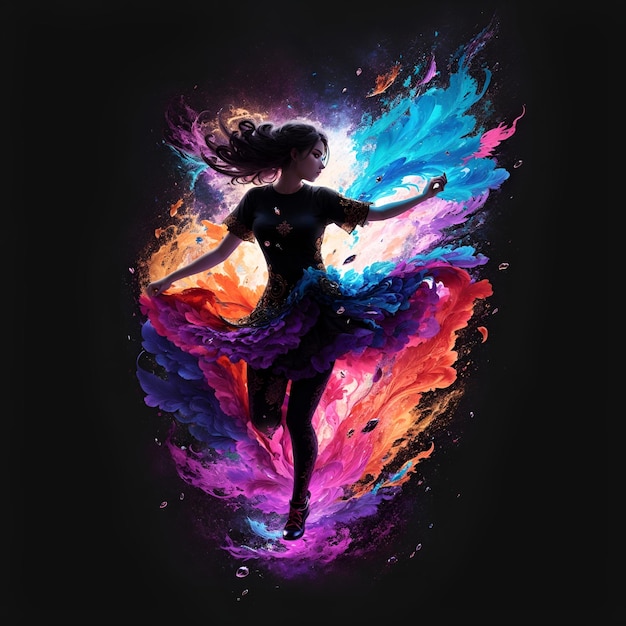 춤추는 여자 Nebulosa Galaxy 어두운 배경 유행 다채로운 그라데이션 AI 생성