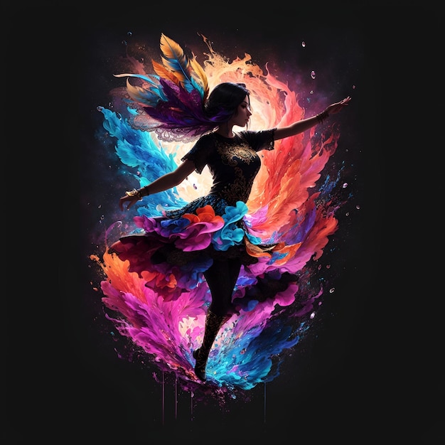 Dancing woman Nebulosa Galaxy Dark Background Trendy Colorful Gradient AI Generated