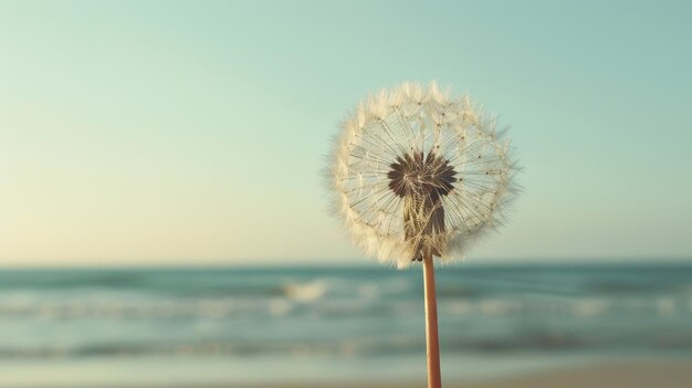 Фото dandelion against soft ocean backdrop