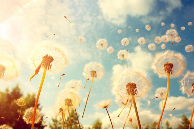 Photo dandelion on a background of the blue sky and the sun