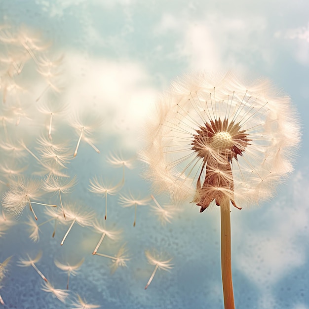 Photo dandelion on a background of the blue sky and the sun