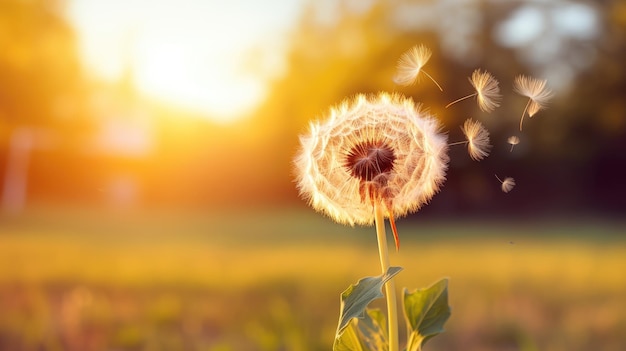 Dandelion closeup against nature backdrop