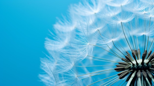Photo dandelion closeup on blue background elegance