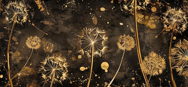 dandelion in a dark water with gold flowers