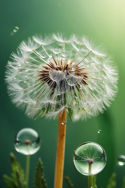 Dandelion Dreams Abstract Macro Fotografie met Rustige Waterdruppels Kunstzinnig Desktop Wallpaper