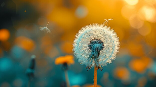 Photo dandelion in field at sunset freedom to wish