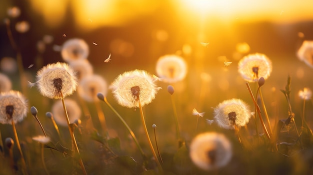 Dandelion in field at sunset neural network ai generated neural network ai generated