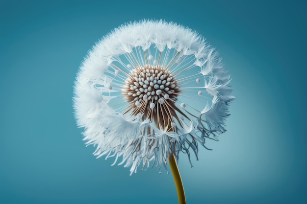 Dandelion Flower on Blue Background Illustration AI Generative