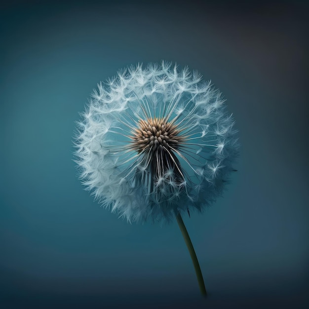 Dandelion Flower on Blue Background Illustration AI Generative